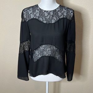 Zara Black Scalloped Lace Long Sleeve Blouse